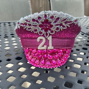 Pink Rhinestone Bling 21 Birthday Captain Festival Party Vegas Hat Dolly Parton